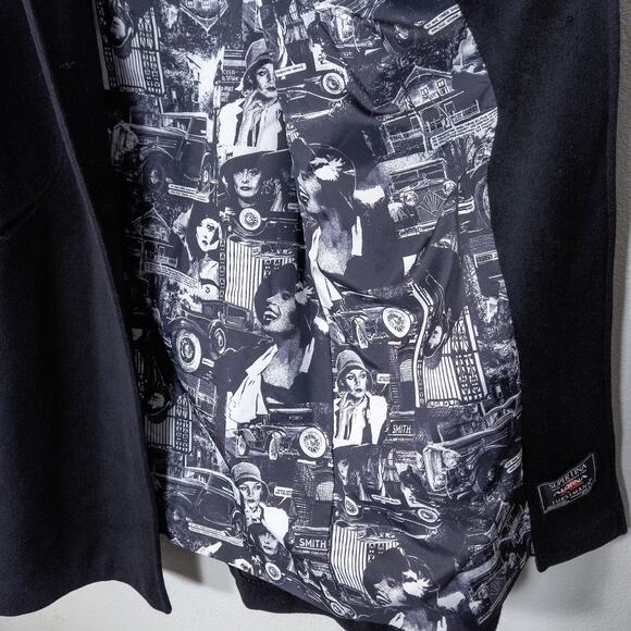 Alorna Wool Overcoat Graphic Lining Black Size L Dark Academia - Picture 9 of 14